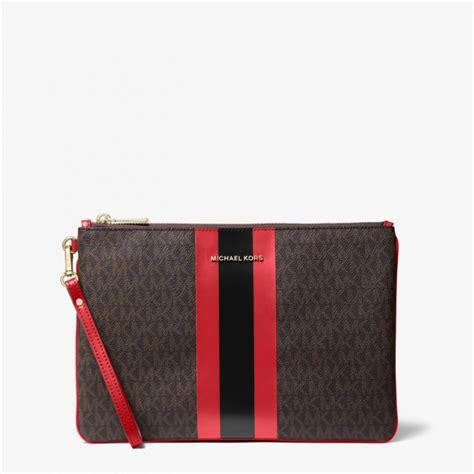 michael kors large logo stripe zip pouch|michael kors bag.